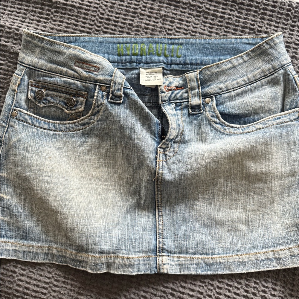 Hydraulic Denim Mini Skirt